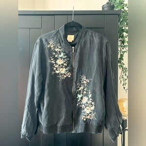 a.moss black floral bomber jacket
